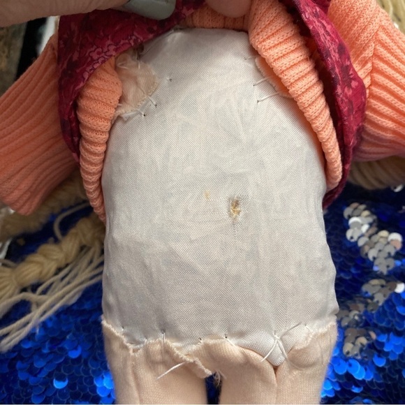 vintage handmade girl and boy dolls made of cloth and stuffed with straw 15” - Picture 9 of 16